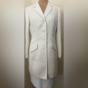 Le Suit Textured White Blazer and Skirt
